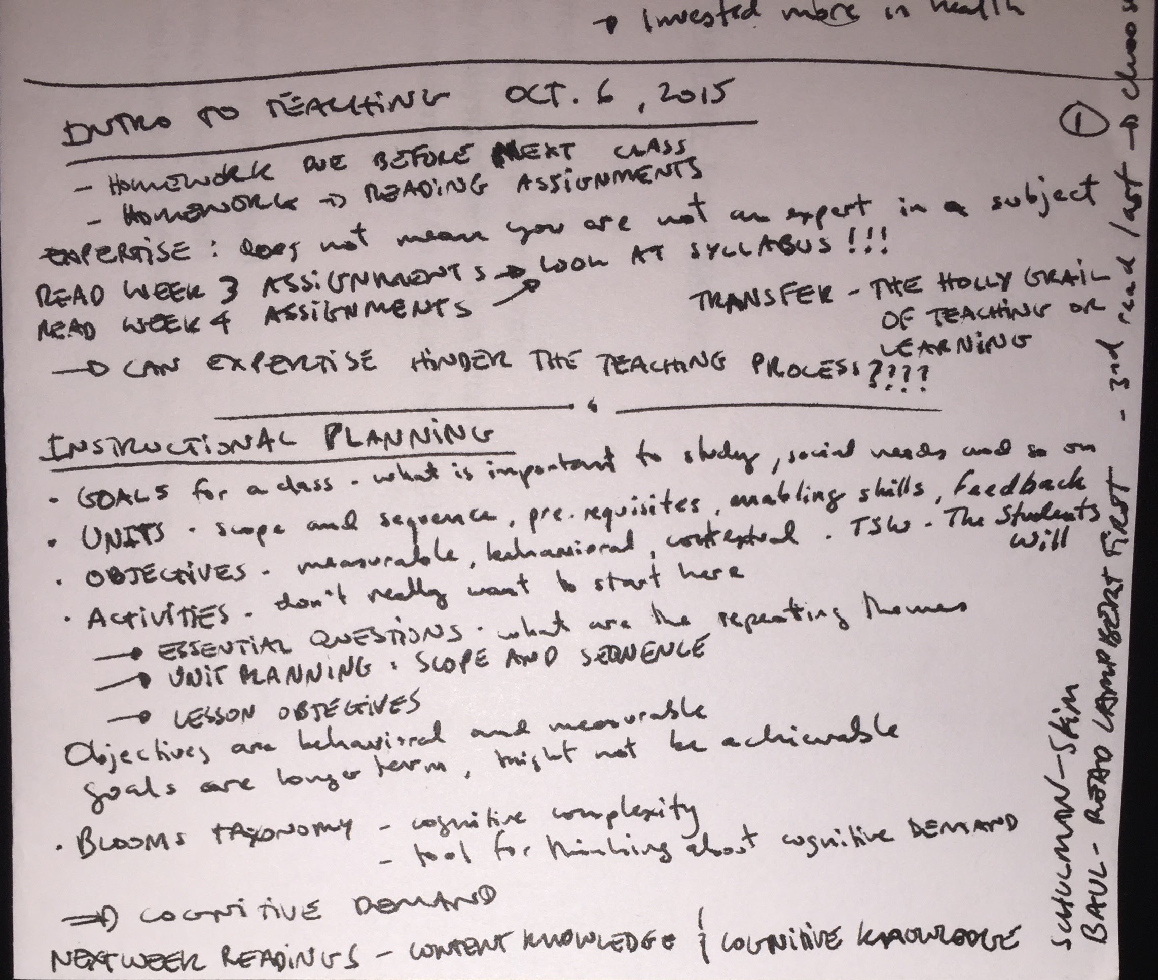 Intro Teaching - Week 3 - Class Notes