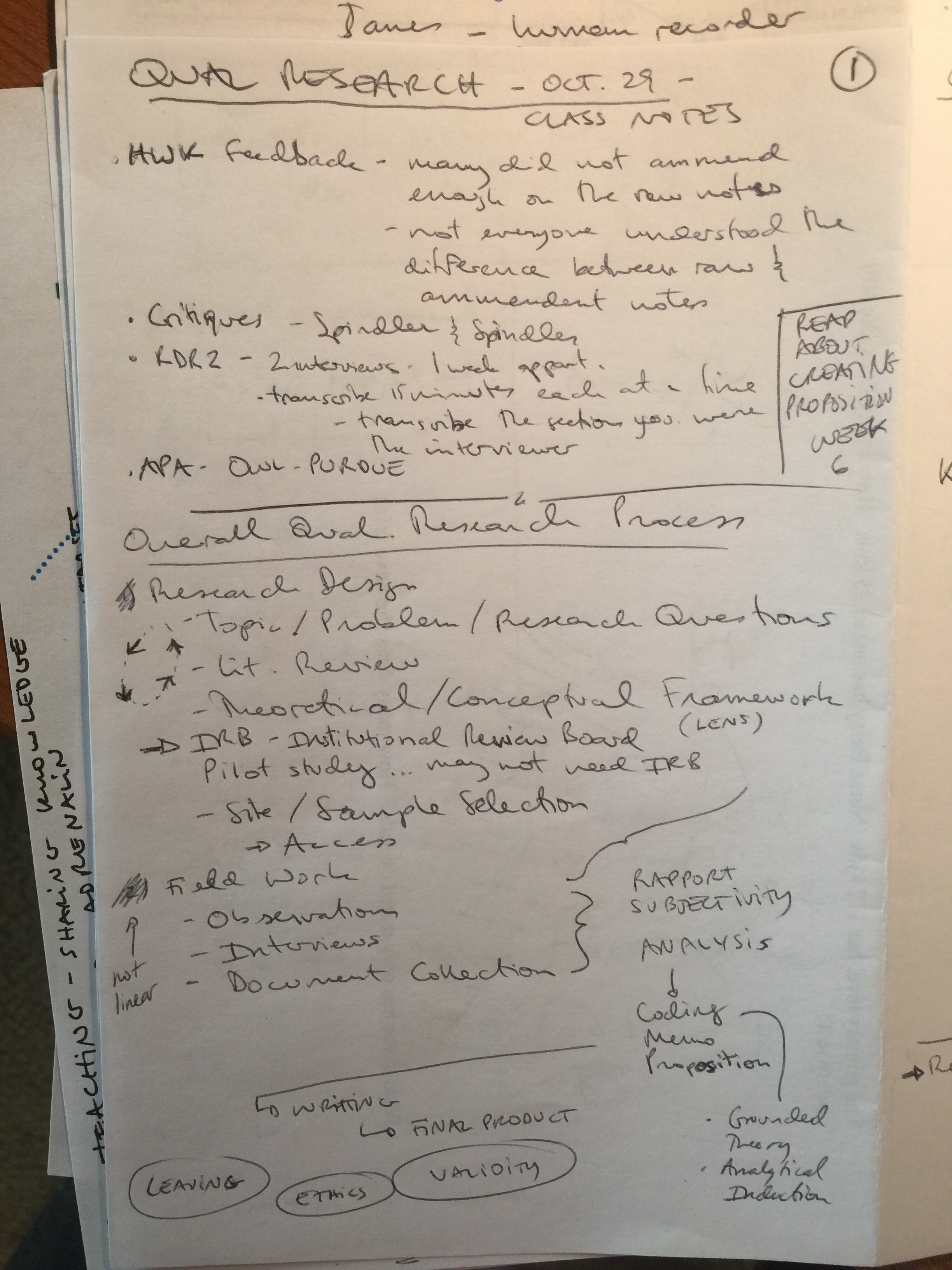 Qualitative Research - Week 6 - Class Notes