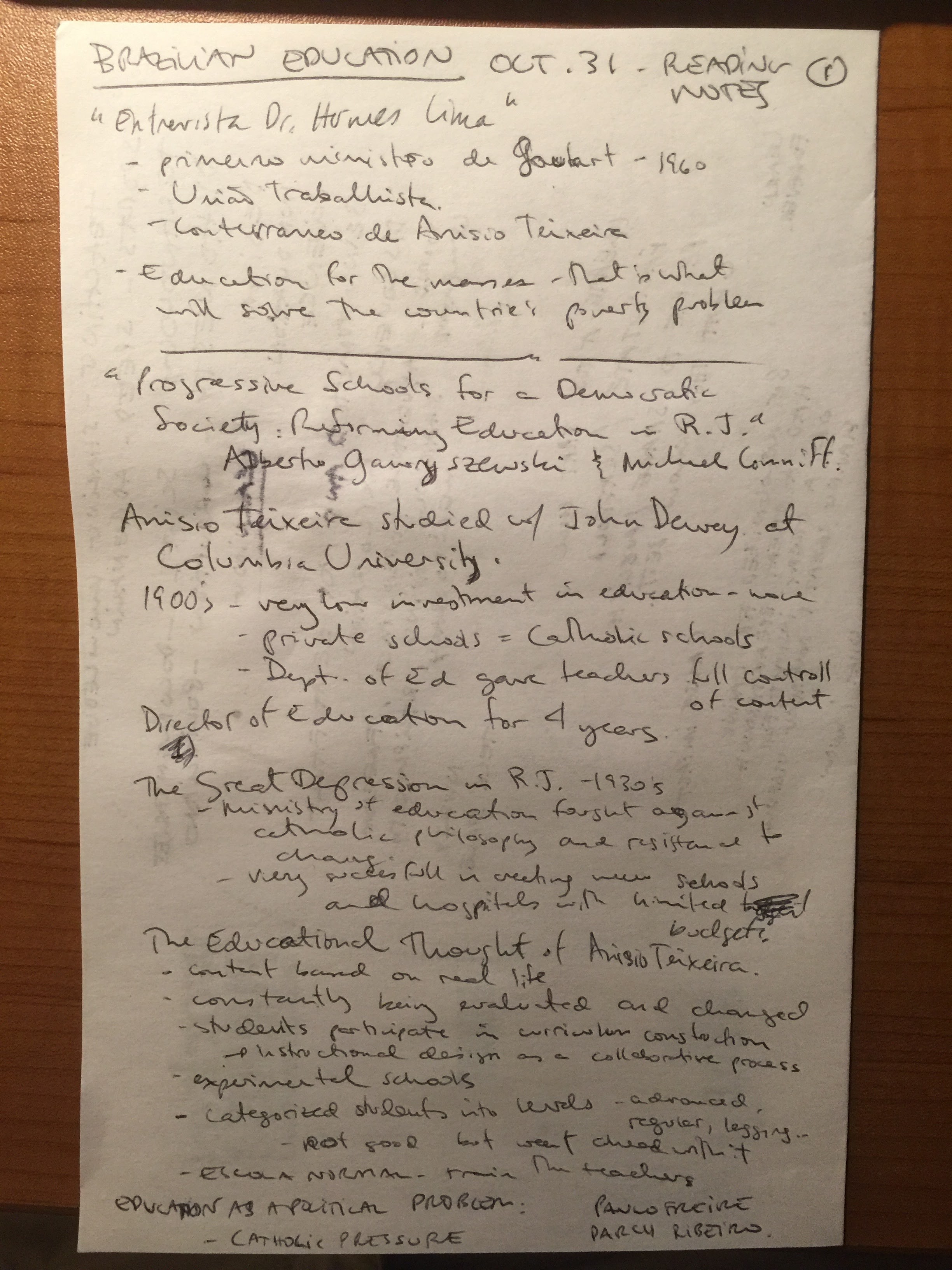 Brazilian Education - Week 7 - Reading Notes