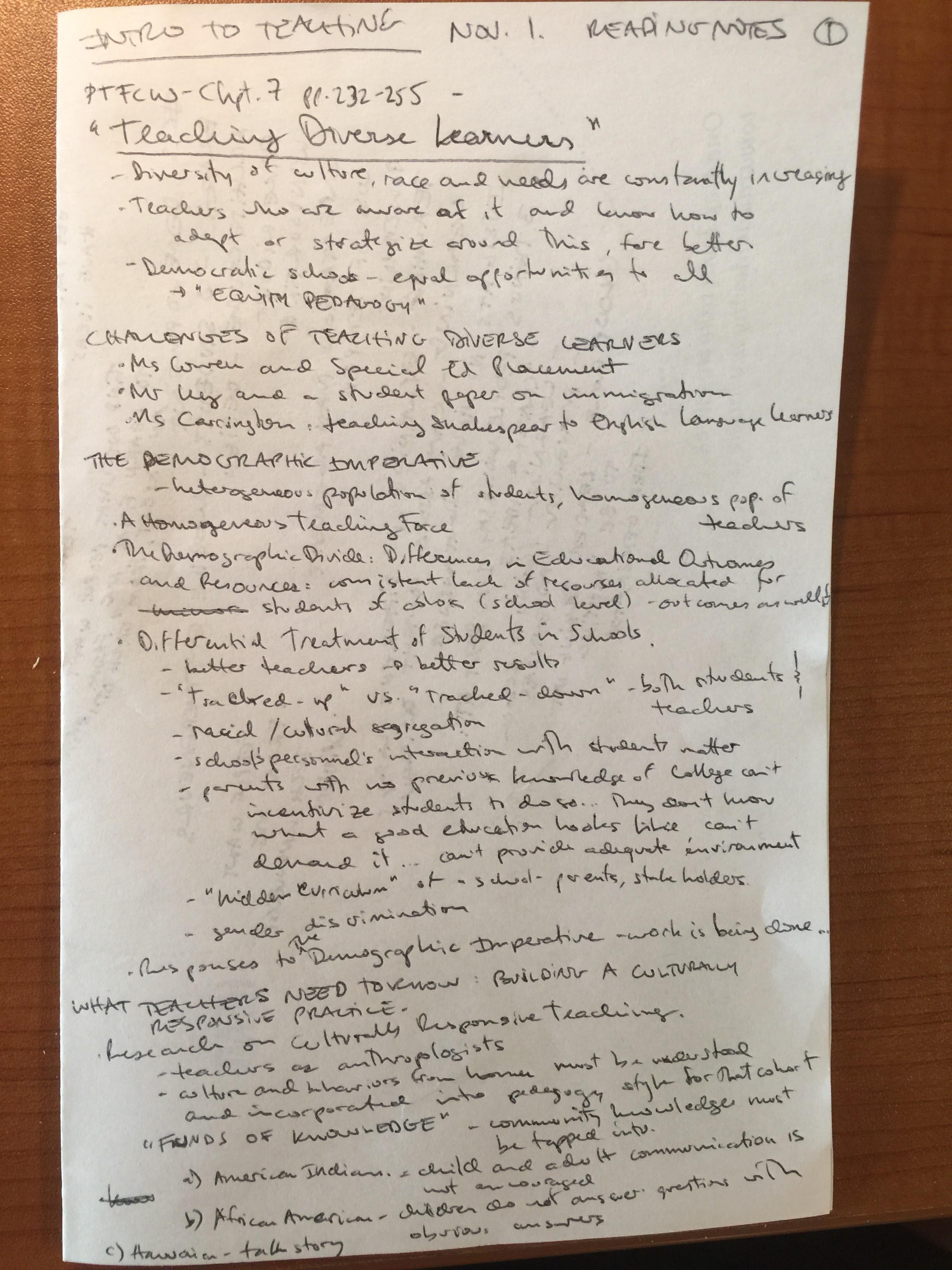 Intro to Teaching  - Week 7 - Reading Notes