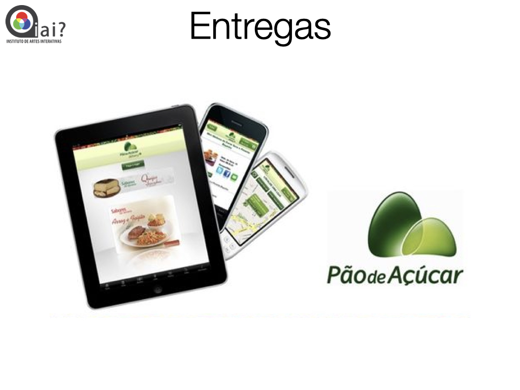 Showcase of Pão de Açúcar grocery delivery app on iPad and iPhone with recipes and store locator features.